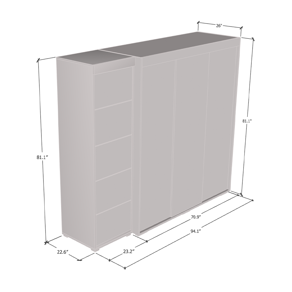 Aria 3D-EX Wardrobe with 3 Mirrors